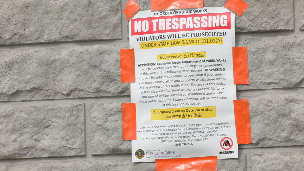 notice posted: downtown homeless camps to be cleared per 21-day notice from city